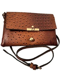Vegan Burnished Ostrich Grain Crossbody With Snap Closure And Gold Accents NWOT